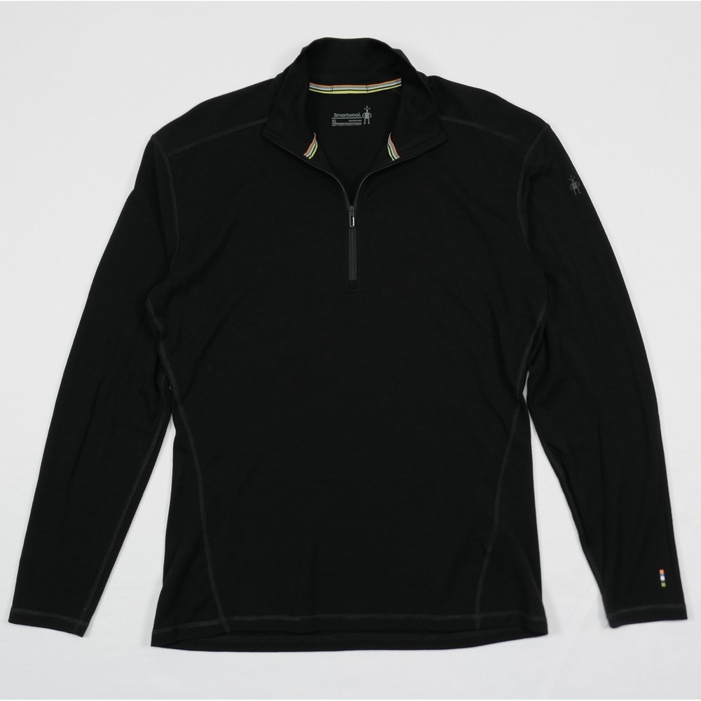 Smartwool Mens XL Black 100% Merino Wool Quarter Zip Pullover Shirt Outdoors